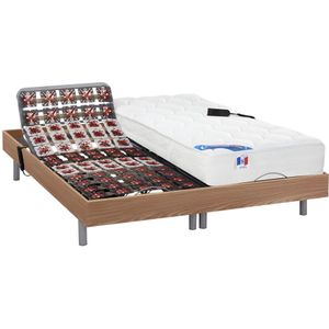 Vente-unique Elektrisch relaxbed met pocketveren en vormgeheugenmatras PHANES van DREAMEA - OKIN motoren - Eikenkleur 2 x 80 x 200 cm L 200 cm x H 35 cm x D 160 cm