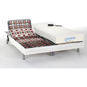 Elektisch relaxbed met contactplaatjes en matras met vormgeheugen HESIODE III van DREAMEA - OKIN-motors - Wit - 2 x 70 x 190 cm