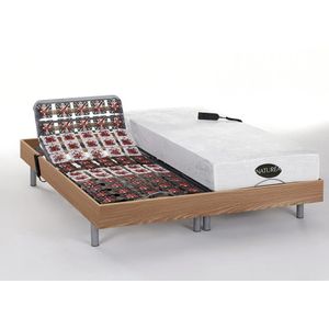 Elektrisch relaxbed met matras met vormgeheugen en bamboe LYSIS III van NATUREA - OKIN-motoren - 2 x 70 x 190 cm - Eiken