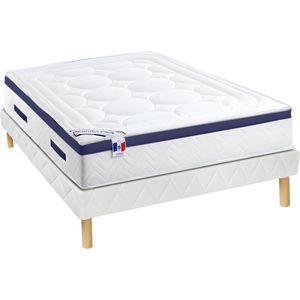 Set bedbodem en matras pocketveren en vormgeheugen met textuur MARQUIS van DREAMEA - dikte 30 cm - 140 x 190 cm - Blauw