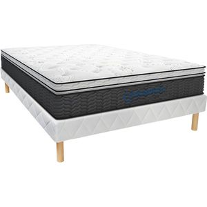 Set bedbodem + matras met pocketveren en geïntegreerd dekmatras GAMIANI van DREAMEA - 35 cm dik - 140 x 190 cm