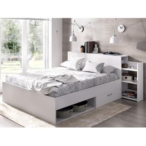 Bed met hoofdeinde bed, opbergruimte en lades - 140 x 190 cm - Kleur: Wit - FLORIAN L 223 cm x H 85 cm x D 146 cm