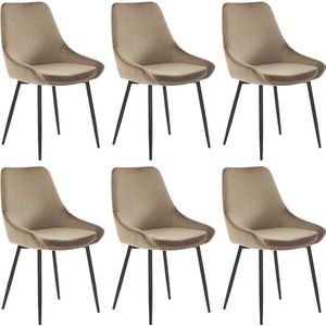 Set van 6 stoelen MASURIE - Fluweel - Taupe L 49 cm x H 85.5 cm x D 56 cm