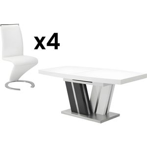 Tafelset NOAMI + 4 stoelen TWIZY - Wit en grijs