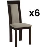 Set van 6 stoelen BELINDA - Massief beukenhout en stof - Notenkleur en beige L 47 cm x H 103 cm x D 55 cm