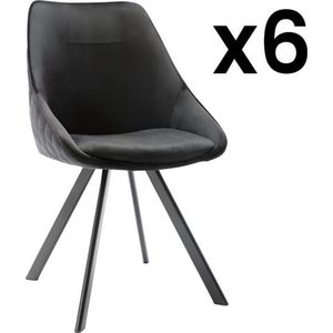 Set van 6 stoelen VIENNA - Fluweel en metaal - Zwart L 50 cm x H 83 cm x D 61 cm