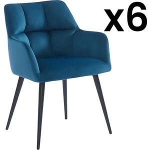 Set van 6 stoelen PEGA - Met armleuningen - Fluweel en metaal - Grijs