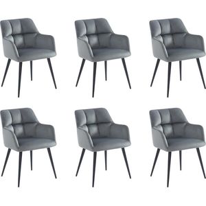 Set van 6 stoelen PEGA - Met armleuningen - Fluweel en metaal - Blauw L 58.5 cm x H 78 cm x D 62 cm