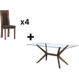 Eettafel + 4 stoelen BELINDA - Beuken en noot L 180 cm x H 75 cm x D 90 cm