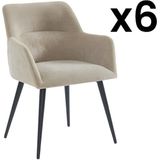 Set van 6 stoelen HEKA - Met armleuningen - Stof en metaal - Beige L 59.5 cm x H 78 cm x D 61 cm