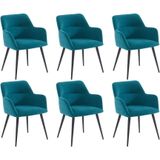 Set van 6 stoelen HEKA - Met armleuningen - Stof en metaal - Blauw L 59.5 cm x H 78 cm x D 61 cm