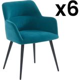 Set van 6 stoelen HEKA - Met armleuningen - Stof en metaal - Blauw L 59.5 cm x H 78 cm x D 61 cm