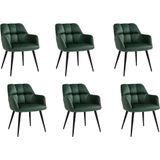 Set van 6 stoelen PEGA - Met armleuningen - Fluweel & metaal - Groen L 58.5 cm x H 78 cm x D 62 cm