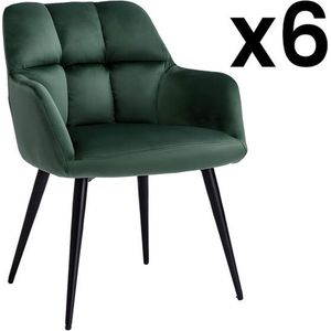 Set van 6 stoelen PEGA - Met armleuningen - Fluweel & metaal - Groen L 58.5 cm x H 78 cm x D 62 cm