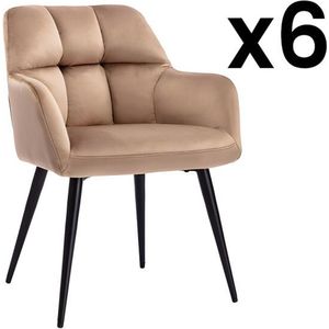 Set van 2 stoelen PEGA - Met armleuningen - Fluweel & metaal - Beige L 58.5 cm x H 78 cm x D 62 cm
