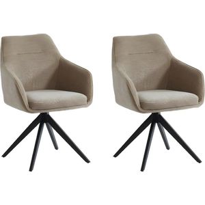 Set van 2 stoelen MUSE - Met armleuningen - Stof - Beige L 59 cm x H 83 cm x D 60 cm