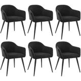 Set van 6 stoelen BIBO - met armleuningen - Fluweel en metaaleffect - Zwart L 57.5 cm x H 73 cm x D 54 cm