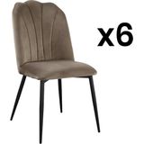 Set van 6 stoelen ROSARIO - Fluweeleffect en zwart metaal - Taupe