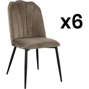 Set van 6 stoelen ROSARIO - Fluweeleffect en zwart metaal - Taupe L 66 cm x H 88 cm x D 46 cm