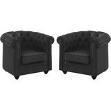 Set van 2 fauteuils van buffelleer CHESTERFIELD - Zwart