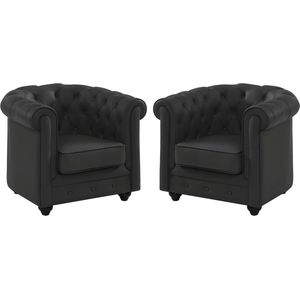 Set van 2 fauteuils van buffelleer CHESTERFIELD - Zwart L 82 cm x H 72 cm x D 78 cm