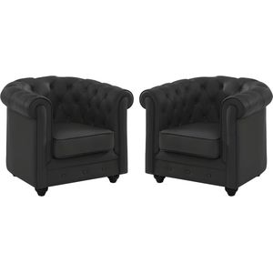 Set van 2 fauteuils van buffelleer CHESTERFIELD - Zwart