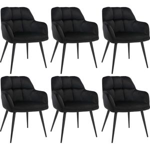 Set van 6 stoelen PEGA - Met armleuningen - Fluweel en metaal - Zwart L 58.5 cm x H 78 cm x D 62 cm