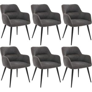 Set van 6 stoelen HEKA - Met armleuningen - Stof en metaal - Grijs L 59.5 cm x H 78 cm x D 61 cm
