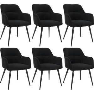 Set van 6 stoelen HEKA - Met armleuningen - Stof en metaal - Zwart L 59.5 cm x H 78 cm x D 61 cm