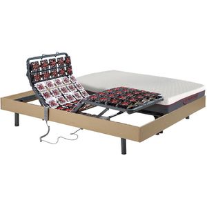 Elektrisch relaxbed met matras met vormgeheugen ATRIDE van DREAMEA - OKIN-motoren - eikenhout - 2 x 80 x 200 cm