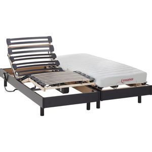Elektrisch relaxbed met matras met latex-instap TYNDARE van DREAMEA - Zwart - 2 x 80 x 200 cm