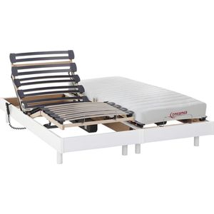 Elektrisch relaxbed met matras met latex-instap TYNDARE van DREAMEA - Wit - 2 x 70 x 190 cm