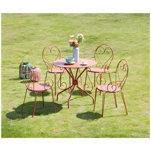 MYLIA Tuinset van metaal smeedijzer: één tafel en 4 stapelbare stoelen - terracotta - GUERMANTES L 80 cm x H 89 cm x D 80 cm