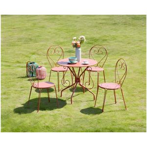 MYLIA Metalen tuineetset met smeedijzer aspect : een tafel en 4 stoelen - terracotta - GUERMANTES L 80 cm x H 90 cm x D 80 cm