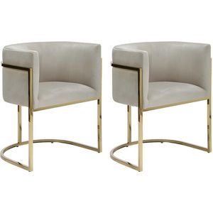 Set van 2 stoelen met armleuningen PERIA - Fluweel en roestvrij staal - Beige & goudkleurig - van Pascal Morabito