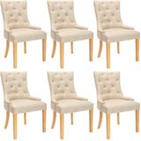 Set van 6 stoelen VILLOSA - Stof & houten poten - Beige L 56 cm x H 91 cm x D 63 cm