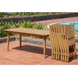 Opvouwbare tuinsalon NEMBY in acacia: uittrekbare eettafel L180/240cm + 2 fauteuils + 4 stoelen