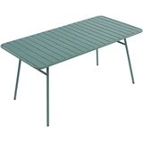 Tuineetset MIRMANDE in metaal: tafel L160cm + 2 opstapelbare fauteuils + 4 opstapelbare stoelen - Amandelgroen