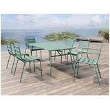 Tuineetset MIRMANDE in metaal: tafel L160cm + 2 opstapelbare fauteuils + 4 opstapelbare stoelen - Amandelgroen