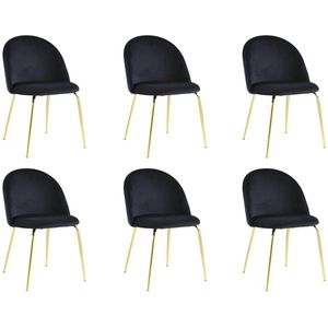 Set van 6 stoelen MELBOURNE - Fluweel en goudkleurig metaal - Zwart L 50 cm x H 77 cm x D 55 cm