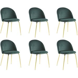 Vente-unique Set van 6 stoelen MELBOURNE - Fluweel en goudkleurig metaal - Groen