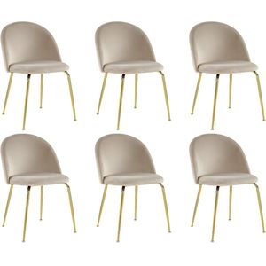 Set van 6 stoelen MELBOURNE - Fluweel en goudkleurig metaal - Beige L 50 cm x H 77 cm x D 55 cm