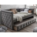 Bed met slaaplade LOUISE - 2 x 90 x 190 cm - Grijze stof + matras