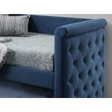 Bed met slaaplade LOUISE - 2 x 90 x 190 cm - Blauwe stof + matras