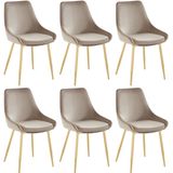 Set van 6 stoelen MASURIE - Fluweel en Goudkleurig metaal - Taupe L 49 cm x H 85.5 cm x D 56 cm