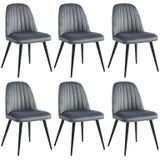 Set van 6 stoelen ELEANA - Fluweel en zwart metaal - Grijs L 49 cm x H 81 cm x D 52 cm