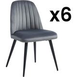 Set van 6 stoelen ELEANA - Fluweel en zwart metaal - Grijs L 49 cm x H 81 cm x D 52 cm