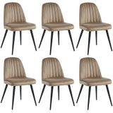 Set van 6 stoelen ELEANA - Fluweel en zwart metaal - Beige L 49 cm x H 81 cm x D 52 cm