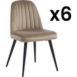 Set van 6 stoelen ELEANA - Fluweel en zwart metaal - Beige L 49 cm x H 81 cm x D 52 cm