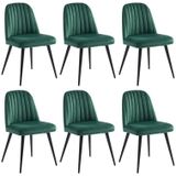 Set van 6 stoelen ELEANA - Fluweel en zwart metaal - Groen L 49 cm x H 81 cm x D 52 cm